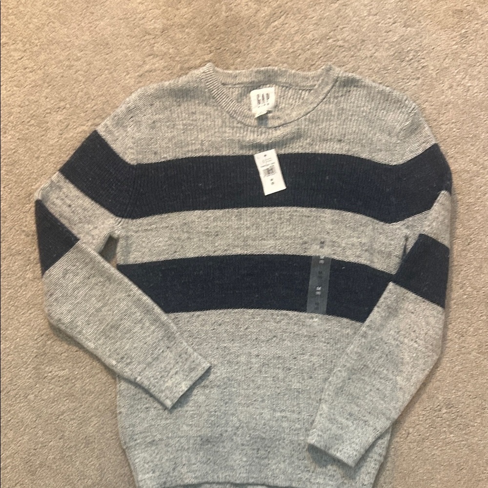 GAPKids Gray and Navy Striped Crewneck Sweater